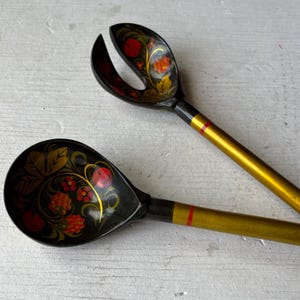 Pair of Khokhloma Wooden Spoons - Large