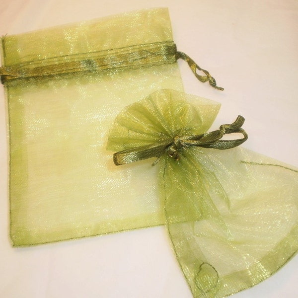 25 Moss Green Organza Bags 3 x 4 in.