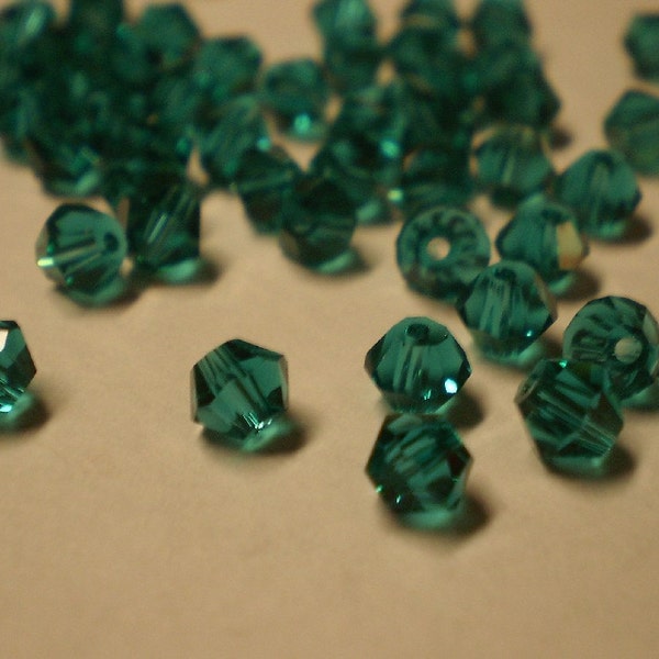 50 Swarovski 4 MM Bicone Peacock Green Crystals