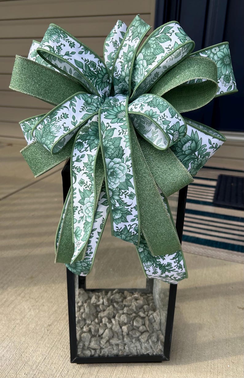 Handmade Green Floral Ribbon Bow - Spring, Summer Wreath Decor - Etsy