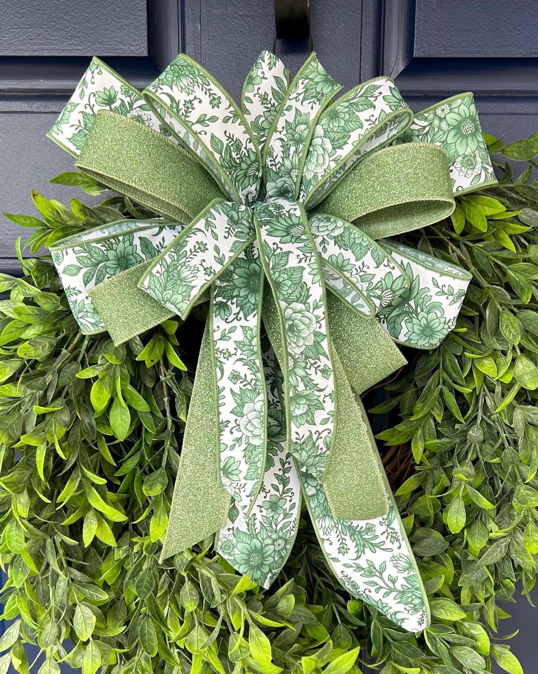 Handmade Green Floral Ribbon Bow - Spring, Summer Wreath Decor - Etsy