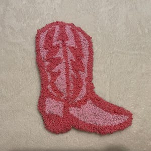Hand Tufted Cowgirl Boot Wall Art: Pink Country Decor