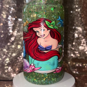 Little Mermaid-Inspired Plastic Snow Globe Cup – Ariel, Flounder & Friends – 16oz Glitter Tumbler