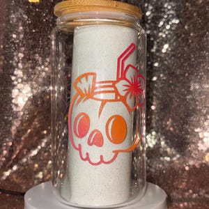 Summerween Glass Cup: Spooky Palm Tree & Skull Iced Coffee Tumbler