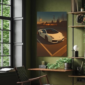 Retro Style Sports Car Poster Print, Lamborghini, Gift, Sports Car Print, Retro