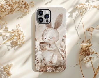 Cute Bunny Phone Case - Aesthetic Rabbit Design, Tough iPhone & Samsung Cover, Animal Lover Gift Idea
