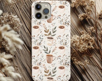 Cozy Coffee Phone Case - Floral Coffee Mug Design, Cute Phone Accessory, Gift for Coffee Lovers, Nature-Inspired Cases, Fall Aesthetic