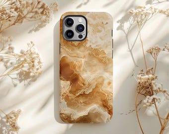 Cappuccino Marble Phone Case - Luxe Aesthetic iPhone & Samsung Cover, Minimalist Coffee Vibes, Trendy Marble Print Case