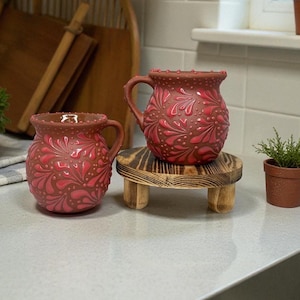 Set of 2 Mexican Salmon Red- Terracotta- Talavera Clay Mug – Jarrito