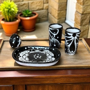 Black and White Talavera Tequila Shot Glass Set – Handcrafted Mexican Pottery