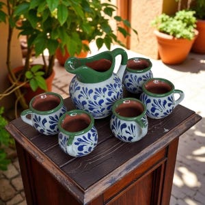 Artisan Pottery- Handmade Ceramic Pitcher & Cup Set