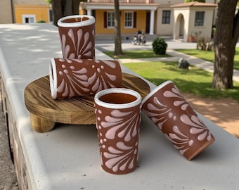 Set of 4-Talavera Pink on TerracottaShot glasses