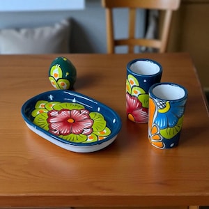 Lebendiges Talavera Tequila Schnapsgläser Set - Handgefertigte mexikanische Keramik