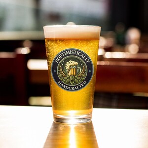 Hoptimistically Handcrafted Pint Glass (blue Logo) - Perfect Gift