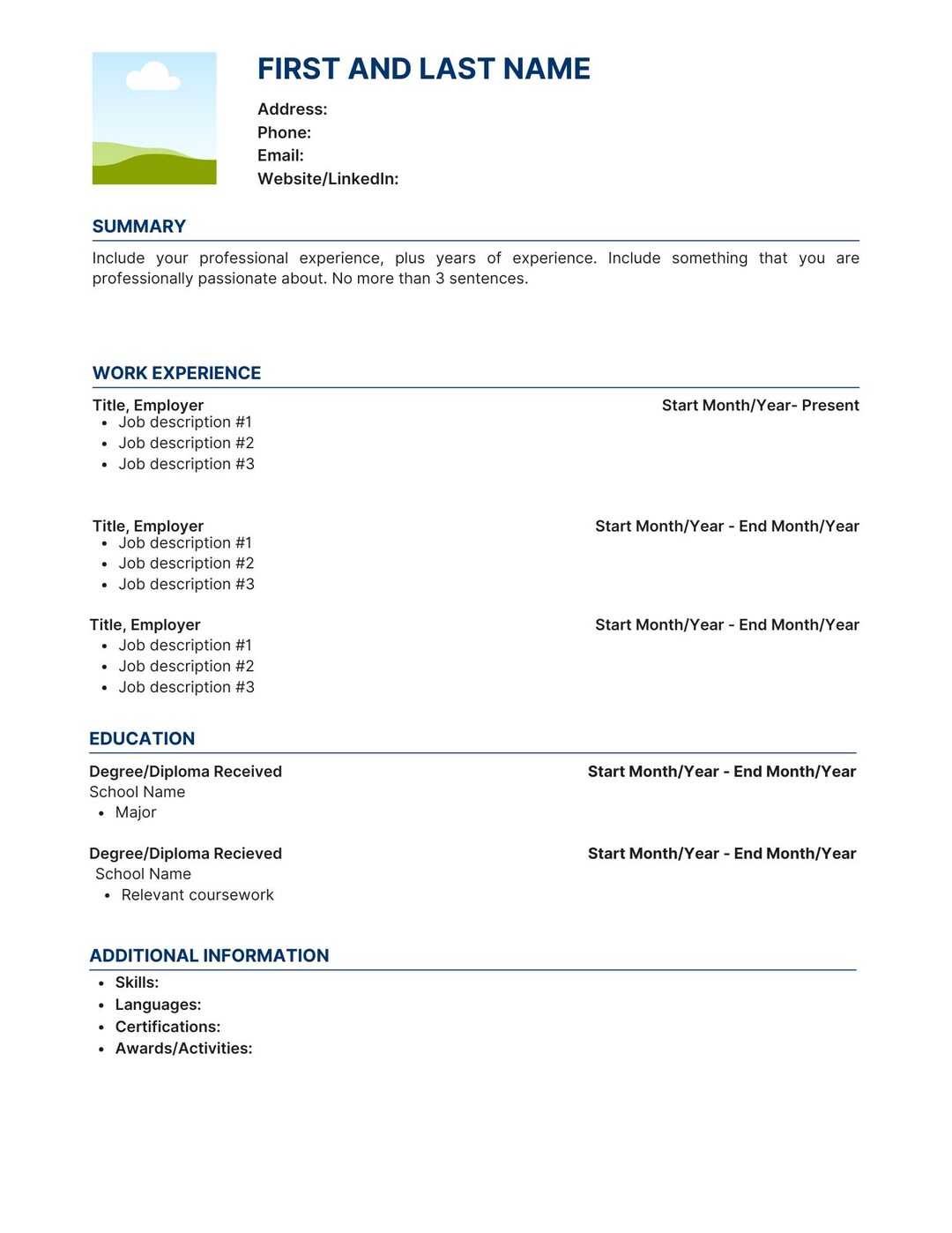 Beginner Friendly Resume Template - Etsy