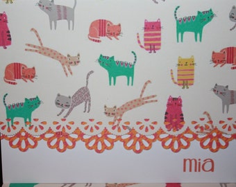 Personalized Bright colored Cat Handcrafted Note Cards- Personalization may be left off