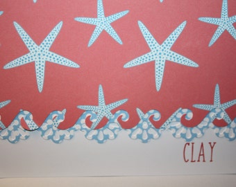 Coral and ocean blue Starfish theme handcrafted Note Cards - personalization may be added