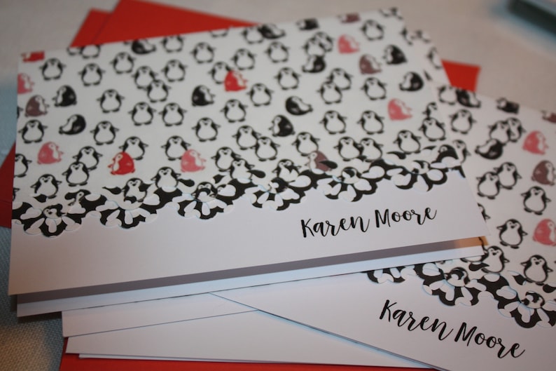 penguins everywhere handcrafted Note Cards Penguins personalization may be added Set of 10