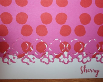 Hot pink dots handcrafted print Note Cards