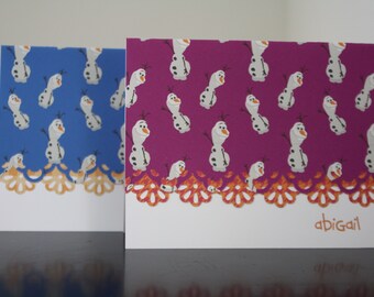 Olaf Note Cards - Handcrafted and Personalized (2 Color Choices)