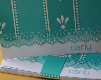 Personalized turquoise handcrafted Note Cards - personalization may be left off