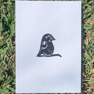 House Finch Linocut Print - Hand-Carved Bird Block Print - Folk Art Print