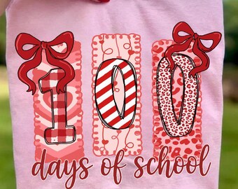 100 Days of School Coquette PNG, Teacher Design (Digital Download)