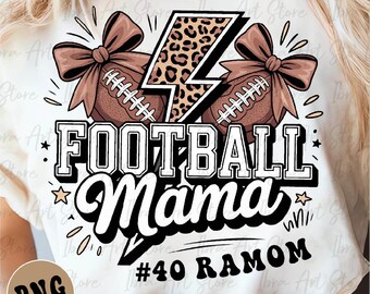 Custom Football Mama PNG, Leopard Lightning Bolt (Digital Download)