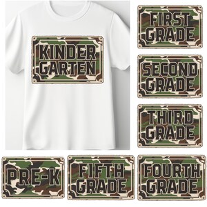 07 Retro Back to School Boys Old Camo PNG Bundle, Kindergarten Design, First Day PNG, Pre-K to Third Grade Png,School Boy Sublimation