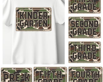 Retro Camo Back to School PNG Bundle, First Day Design (Digital Download)