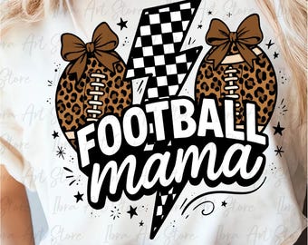 Football Mama PNG, Leopard Lightning Bolt, Bows (Digital Download)
