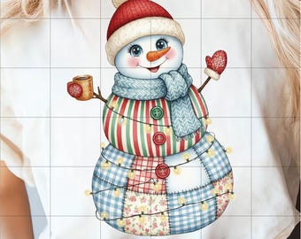 Muñeco de nieve navideño de patchwork PNG, diseño de aplique de invierno (descarga digital)
