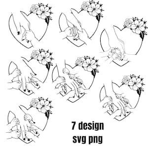 1-7 Flowers Hands Mom/Grandma and Childs Svg Png Bundle ,Mother&#39;s Day Digital File, Custom Name Hand Kid Names Svg Png, Gift Best Mom Svg