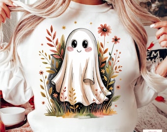 Fantasma bohemio de otoño de Halloween, calabaza rosa femenina, otoño floral bohemio, Halloween, vibraciones otoñales, temporada espeluznante, popular ahora