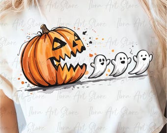 ハロウィンコスチュームPNG、不気味な季節PNG、トレンディなハロウィンカボチャが幽霊を追いかけるPNG、秋の雰囲気、面白いブーゴーストシャツ、デジタルダウンロード
