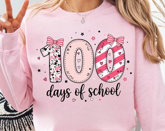 100 Days of School Coquette PNG, Glitter Bow Teacher Design (Digital Download)