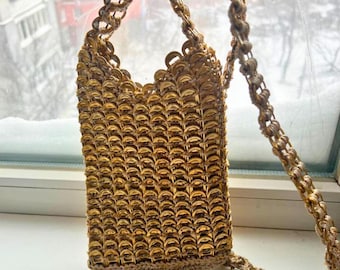 Gold small handbag made from aluminum can keys -  Recycled Pop Tab cross-body