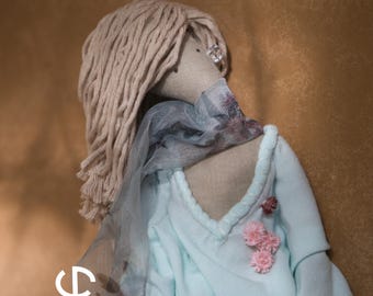 Interior Handmade Doll (54 cm) – Tilda Style Fabric Doll with Music Box