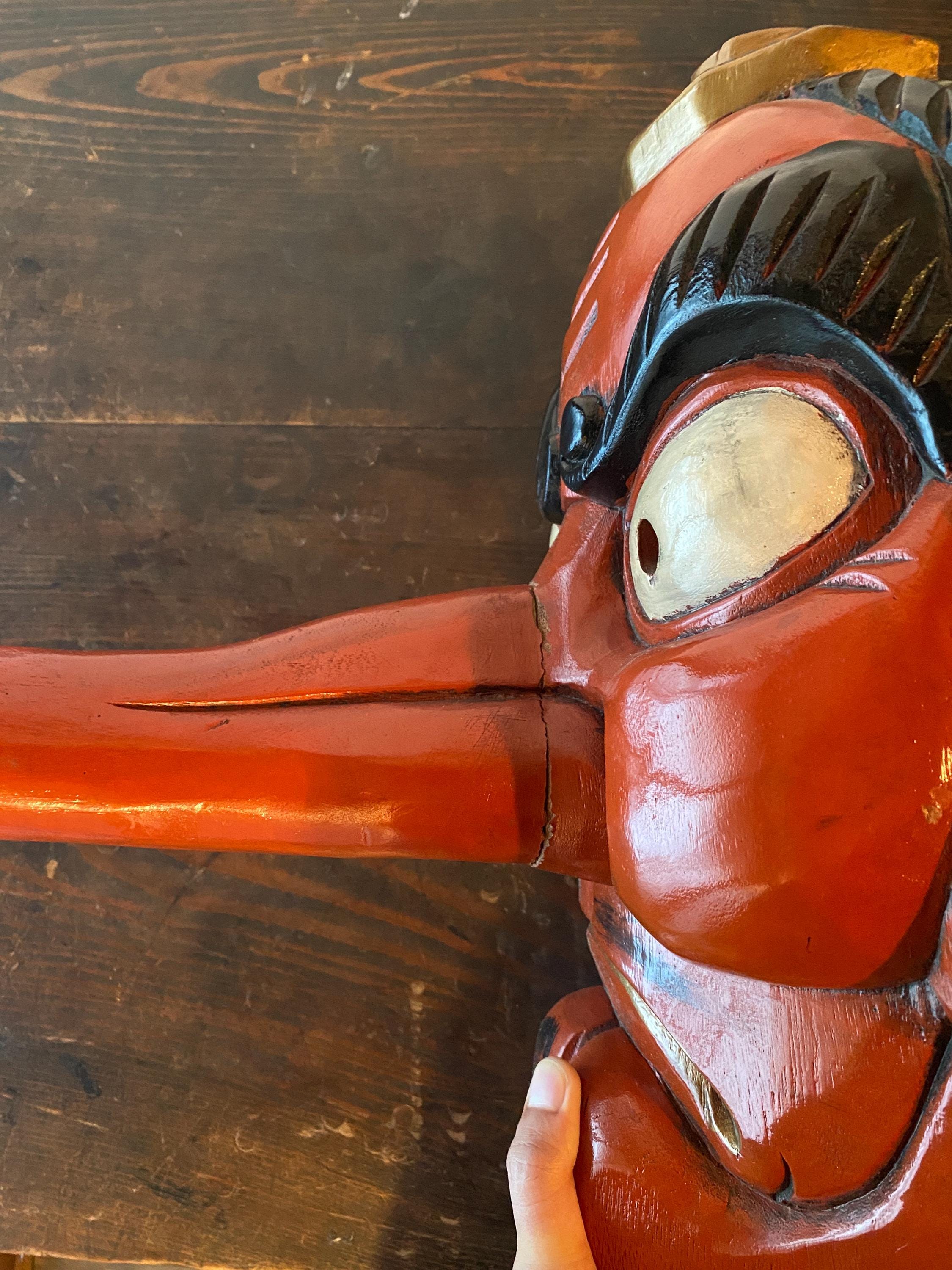 アンティーク木製天狗面｜大きな手彫りの赤い面｜壁掛け｜45 cm - Etsy