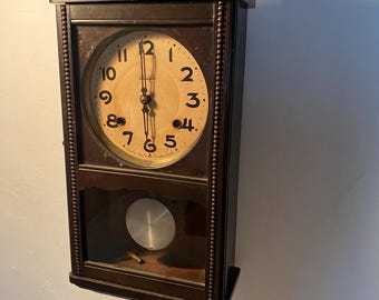Antique Meiji Wall Clock – Japanese Vintage Pendulum Clock, 1950s
