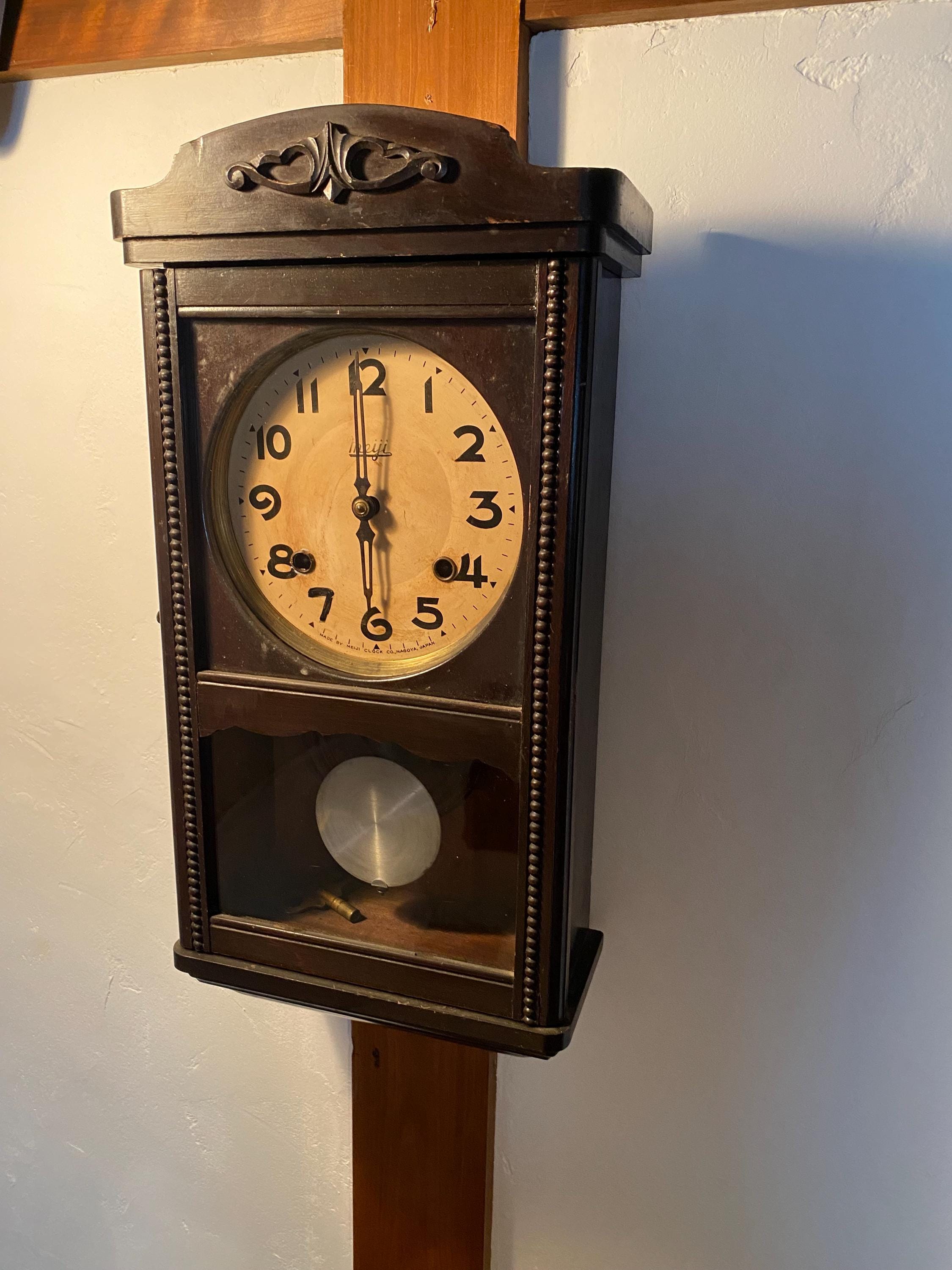 Antique Meiji Wall Clock – Japanese Vintage Pendulum Clock, 1950s