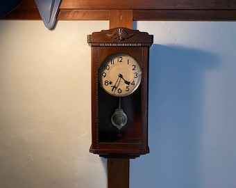 Antique Meiji Wall Clock – Japanese Vintage Pendulum Clock, 1950s