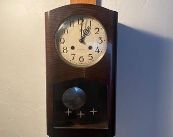 Mid Century Modern Japanese 30 Day Super Eight Wooden Wind up Wall