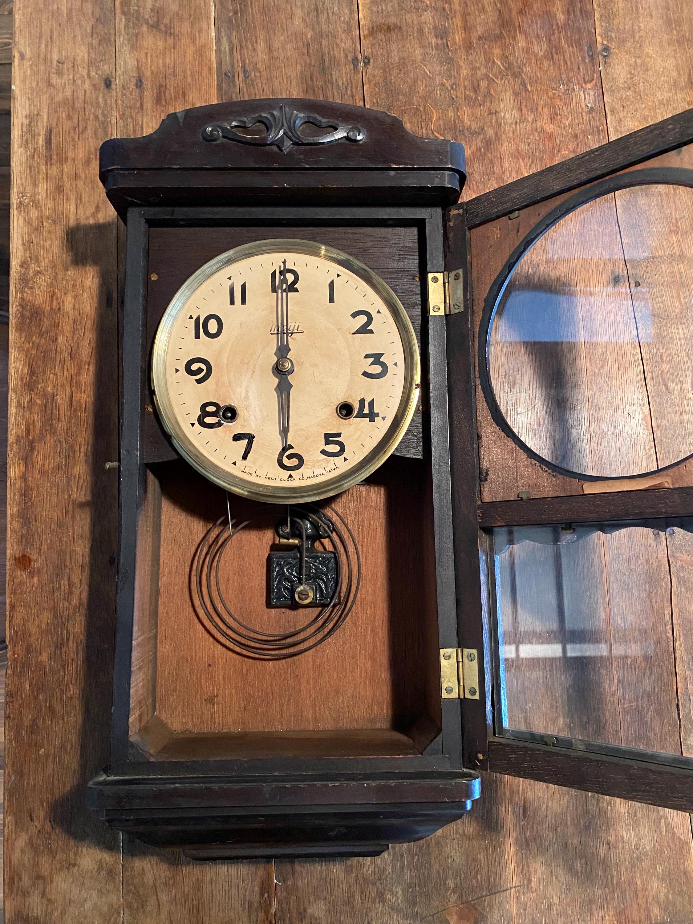 Antique Meiji Wall Clock – Japanese Vintage Pendulum Clock, 1950s