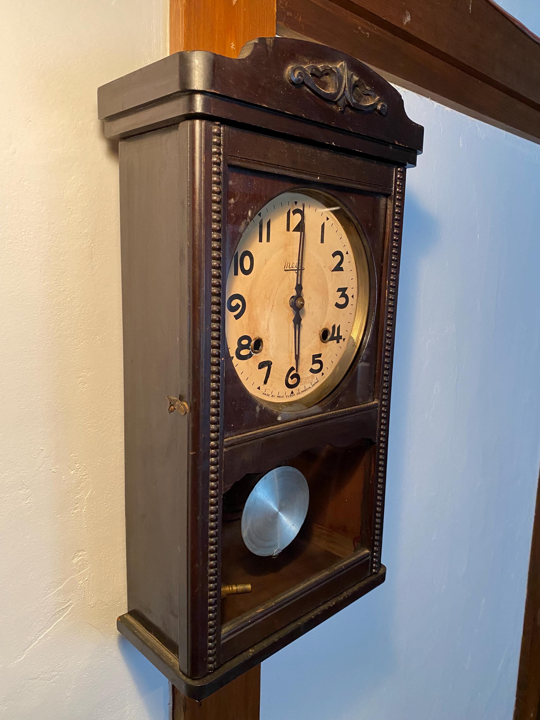 Antique Meiji Wall Clock – Japanese Vintage Pendulum Clock, 1950s