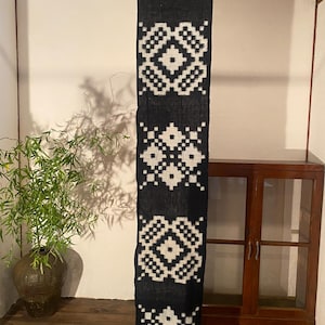 Vintage Japanese Kasuri Indigo Textile | 180×33cm Cotton Fabric | Ikat Weaving, Narrow Panel, Table Runner, Wall Hanging | Free Shipping