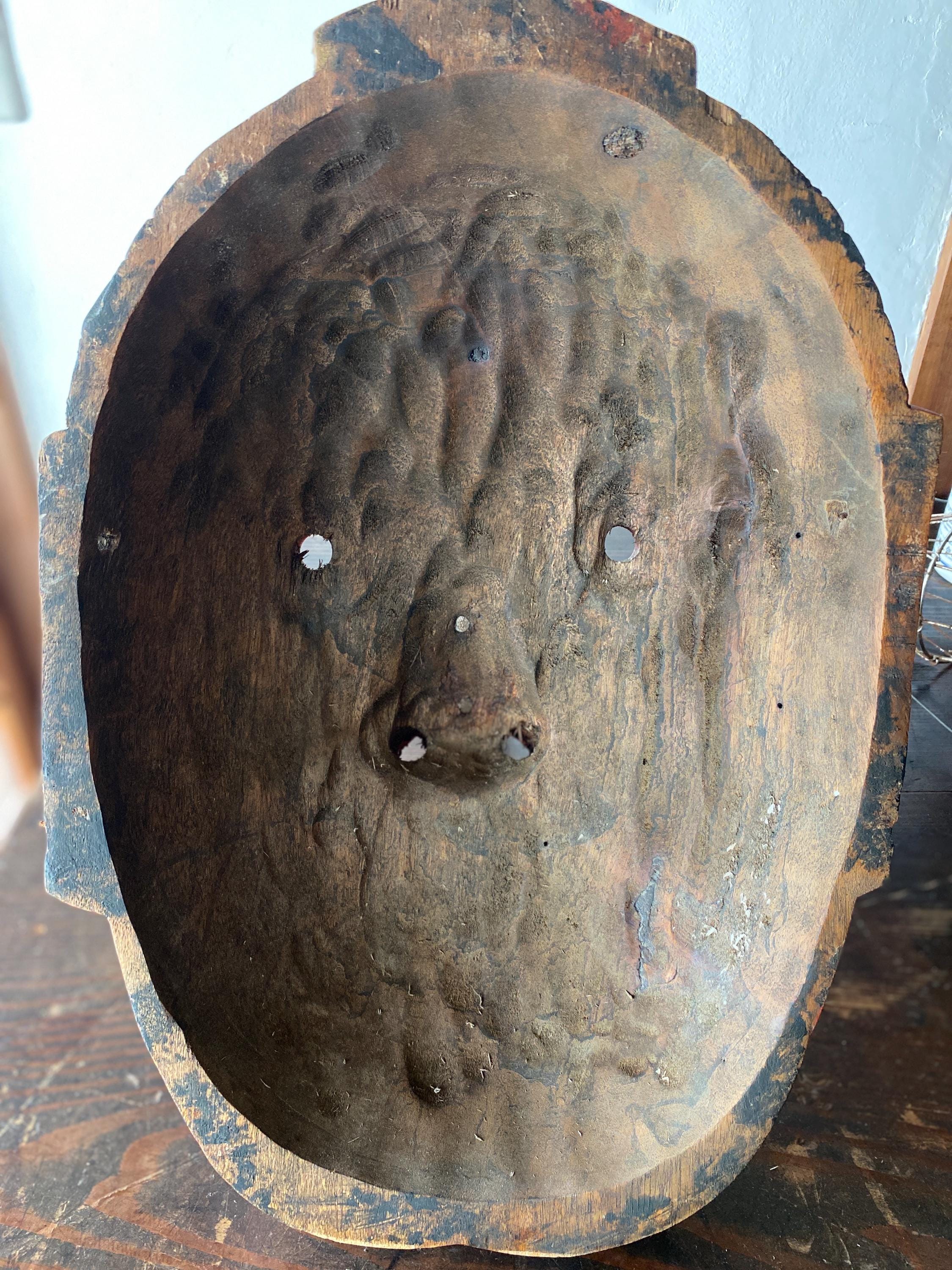 アンティーク木製天狗面｜大きな手彫りの赤い面｜壁掛け｜45 cm - Etsy