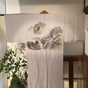 Vintage japanische Haori Jacke | Handgemaltes Landschaftsdesign | Wabi-Sabi Wandkunst Kimono