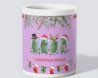 Divertido diseño de taza navideña con forma de pepinillo, SVG y PNG navideños (descarga digital)