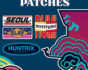 Parches de chaqueta de Rumi Kpop Demon Hunters, ilustración de Huntrix Hunter (SVG, PNG, PDF)